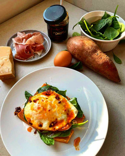 Open faced Sweet potato egg sandwich